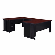 66 X 78 IN. U SHAPED DESK WITH DOUBLE PEDESTAL DRAWER UNIT- MAHOGANY <FONT COLOR=GREEN>-FREE SHIPPING-</FONT>