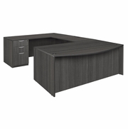 71 X 35 IN. U DESK WITH BOW FRONT DOUBLE FULL PEDESTAL DRAWER UNIT- ASH GREY <FONT COLOR=GREEN>-FREE SHIPPING-</FONT>