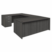 71 X 35 IN. U DESK WITH DOUBLE FULL PEDESTAL DRAWER UNIT- ASH GREY <FONT COLOR=GREEN>-FREE SHIPPING-</FONT>