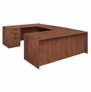 71 X 35 IN. U DESK WITH DOUBLE FULL PEDESTAL DRAWER UNIT- CHERRY <FONT COLOR=GREEN>-FREE SHIPPING-</FONT>