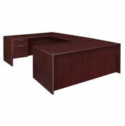 71 X 35 IN. U DESK WITH DOUBLE PEDESTAL & 47 IN. BRIDGE- MAHOGANY <FONT COLOR=GREEN>-FREE SHIPPING-</FONT>