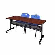 72 X 24 IN. FLIP-TOP PRIVACY NESTING TABLE- CHERRY, 2 M STACK CHAIRS- BLUE <FONT COLOR=GREEN>-FREE SHIPPING-</FONT>