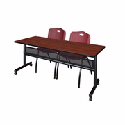 72 X 24 IN. FLIP-TOP PRIVACY NESTING TABLE- CHERRY, 2 M STACK CHAIRS- BURGUNDY <FONT COLOR=GREEN>-FREE SHIPPING-</FONT>