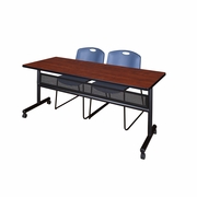 72 X 24 IN. FLIP-TOP PRIVACY NESTING TABLE- CHERRY, 2 STACK CHAIRS- BLUE <FONT COLOR=GREEN>-FREE SHIPPING-</FONT>