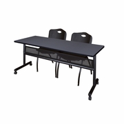 72 X 24 IN. FLIP-TOP PRIVACY NESTING TABLE- GREY, 2 M STACK CHAIRS- BLACK <FONT COLOR=GREEN>-FREE SHIPPING-</FONT>