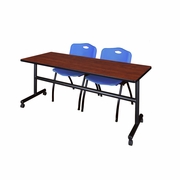 72 X 24 IN. FLIP-TOP TRAINING NESTING TABLE- CHERRY, 2 M STACK CHAIRS- BLUE <FONT COLOR=GREEN>-FREE SHIPPING-</FONT>