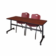 72 X 24 IN. FLIP-TOP TRAINING NESTING TABLE- CHERRY, 2 M STACK CHAIRS- BURGUNDY <FONT COLOR=GREEN>-FREE SHIPPING-</FONT>
