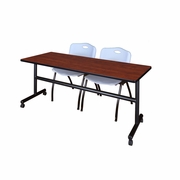 72 X 24 IN. FLIP-TOP TRAINING NESTING TABLE- CHERRY, 2 M STACK CHAIRS- GREY <FONT COLOR=GREEN>-FREE SHIPPING-</FONT>