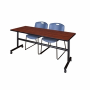 72 X 24 IN. FLIP-TOP TRAINING NESTING TABLE- CHERRY, 2 STACK CHAIRS- BLUE <FONT COLOR=GREEN>-FREE SHIPPING-</FONT>