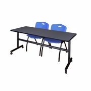72 X 24 IN. FLIP-TOP TRAINING NESTING TABLE- GREY, 2 M STACK CHAIRS- BLUE <FONT COLOR=GREEN>-FREE SHIPPING-</FONT>