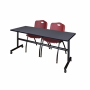 72 X 24 IN. FLIP-TOP TRAINING NESTING TABLE- GREY, 2 M STACK CHAIRS- BURGUNDY <FONT COLOR=GREEN>-FREE SHIPPING-</FONT>