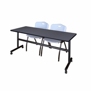 72 X 24 IN. FLIP-TOP TRAINING NESTING TABLE- GREY, 2 M STACK CHAIRS- GREY <FONT COLOR=GREEN>-FREE SHIPPING-</FONT>