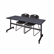 72 X 24 IN. FLIP-TOP TRAINING NESTING TABLE- GREY, 2 STACK CHAIRS- BLACK <FONT COLOR=GREEN>-FREE SHIPPING-</FONT>