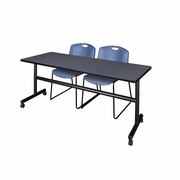 72 X 24 IN. FLIP-TOP TRAINING NESTING TABLE- GREY, 2 STACK CHAIRS- BLUE <FONT COLOR=GREEN>-FREE SHIPPING-</FONT>