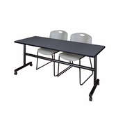 72 X 24 IN. FLIP-TOP TRAINING NESTING TABLE- GREY, 2 STACK CHAIRS- GREY <FONT COLOR=GREEN>-FREE SHIPPING-</FONT>
