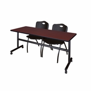 72 X 24 IN. FLIP-TOP TRAINING NESTING TABLE- MAHOGANY, 2 M STACK CHAIRS- BLACK <FONT COLOR=GREEN>-FREE SHIPPING-</FONT>