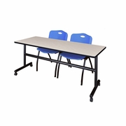 72 X 24 IN. FLIP-TOP TRAINING NESTING TABLE- MAPLE, 2 M STACK CHAIRS- BLUE <FONT COLOR=GREEN>-FREE SHIPPING-</FONT>