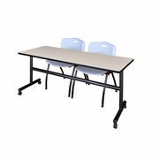 72 X 24 IN. FLIP-TOP TRAINING NESTING TABLE- MAPLE, 2 M STACK CHAIRS- GREY <FONT COLOR=GREEN>-FREE SHIPPING-</FONT>