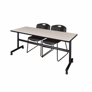 72 X 24 IN. FLIP-TOP TRAINING NESTING TABLE- MAPLE, 2 STACK CHAIRS- BLACK <FONT COLOR=GREEN>-FREE SHIPPING-</FONT>