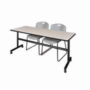 72 X 24 IN. FLIP-TOP TRAINING NESTING TABLE- MAPLE, 2 STACK CHAIRS- GREY <FONT COLOR=GREEN>-FREE SHIPPING-</FONT>