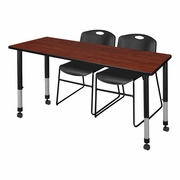 72 X 24 IN. MOBILE ADJUSTABLE CLASSROOM TABLE- CHERRY & 2 STACK CHAIRS- BLACK <FONT COLOR=GREEN>-FREE SHIPPING-</FONT>