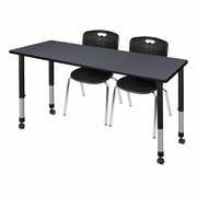 72 X 24 IN. MOBILE ADJUSTABLE CLASSROOM TABLE- GREY & 2 ANDY 18 IN. STACK CHAIRS- BLACK <FONT COLOR=GREEN>-FREE SHIPPING-</FONT>