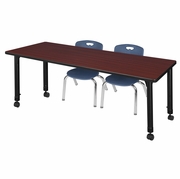 72 X 24 IN. MOBILE ADJUSTABLE CLASSROOM TABLE- MAHOGANY & 2 ANDY 12 IN. STACK CHAIRS- BLUE <FONT COLOR=GREEN>-FREE SHIPPING-</FONT>