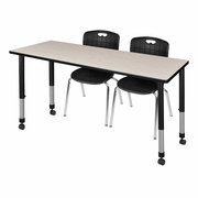 72 X 24 IN. MOBILE ADJUSTABLE CLASSROOM TABLE- MAPLE & 2 ANDY 18 IN. STACK CHAIRS- BLACK <FONT COLOR=GREEN>-FREE SHIPPING-</FONT>