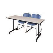 72 X 24 IN. MOBILE T-BASE TRAINING TABLE- MAPLE, 2 STACK CHAIRS- BLUE <FONT COLOR=GREEN>-FREE SHIPPING-</FONT>