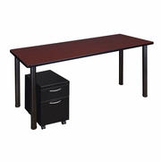 72 X 24 IN. OFFICE DESK TABLE WITH MOBILE PEDESTAL DRAWER- MAHOGANY TOP, BLACK LEGS <FONT COLOR=GREEN>-FREE SHIPPING-</FONT>