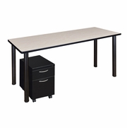 72 X 24 IN. OFFICE DESK TABLE WITH MOBILE PEDESTAL DRAWER- MAPLE TOP, BLACK LEGS <FONT COLOR=GREEN>-FREE SHIPPING-</FONT>