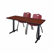 72 X 24 IN. T-BASE TRAINING SEMINAR TABLE- CHERRY & 2 M STACK CHAIRS- BURGUNDY <FONT COLOR=GREEN>-FREE SHIPPING-</FONT>