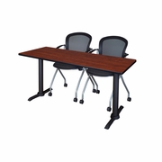 72 X 24 IN. T-BASE TRAINING SEMINAR TABLE- CHERRY & 2 NESTING CHAIRS <FONT COLOR=GREEN>-FREE SHIPPING-</FONT>