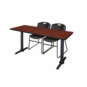 72 X 24 IN. T-BASE TRAINING SEMINAR TABLE- CHERRY & 2 STACK CHAIRS- BLACK <FONT COLOR=GREEN>-FREE SHIPPING-</FONT>