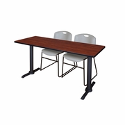 72 X 24 IN. T-BASE TRAINING SEMINAR TABLE- CHERRY & 2 STACK CHAIRS- GREY <FONT COLOR=GREEN>-FREE SHIPPING-</FONT>