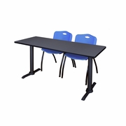 72 X 24 IN. T-BASE TRAINING SEMINAR TABLE- GREY & 2 M STACK CHAIRS- BLUE <FONT COLOR=GREEN>-FREE SHIPPING-</FONT>