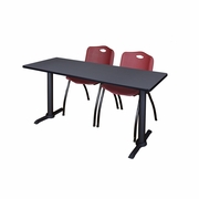 72 X 24 IN. T-BASE TRAINING SEMINAR TABLE- GREY & 2 M STACK CHAIRS- BURGUNDY <FONT COLOR=GREEN>-FREE SHIPPING-</FONT>