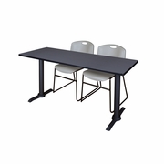 72 X 24 IN. T-BASE TRAINING SEMINAR TABLE- GREY & 2 STACK CHAIRS- GREY <FONT COLOR=GREEN>-FREE SHIPPING-</FONT>