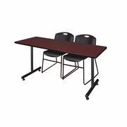 72 X 24 IN. T-BASE TRAINING SEMINAR TABLE- MAHOGANY, 2 STACK CHAIRS- BLACK <FONT COLOR=GREEN>-FREE SHIPPING-</FONT>