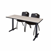72 X 24 IN. T-BASE TRAINING SEMINAR TABLE- MAPLE & 2 M STACK CHAIRS- BLACK <FONT COLOR=GREEN>-FREE SHIPPING-</FONT>