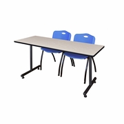 72 X 24 IN. T-BASE TRAINING SEMINAR TABLE- MAPLE, 2 M STACK CHAIRS- BLUE <FONT COLOR=GREEN>-FREE SHIPPING-</FONT>
