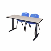 72 X 24 IN. T-BASE TRAINING SEMINAR TABLE- MAPLE & 2 M STACK CHAIRS- BLUE <FONT COLOR=GREEN>-FREE SHIPPING-</FONT>