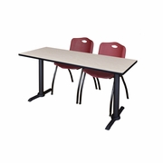 72 X 24 IN. T-BASE TRAINING SEMINAR TABLE- MAPLE & 2 M STACK CHAIRS- BURGUNDY <FONT COLOR=GREEN>-FREE SHIPPING-</FONT>