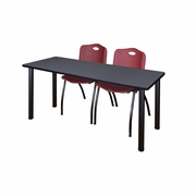 72 X 24 IN. TRAINING TABLE- GREY TOP, BLACK LEGS & 2 M STACK CHAIRS- BURGUNDY <FONT COLOR=GREEN>-FREE SHIPPING-</FONT>