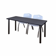 72 X 24 IN. TRAINING TABLE- GREY TOP, BLACK LEGS & 2 M STACK CHAIRS- GREY <FONT COLOR=GREEN>-FREE SHIPPING-</FONT>