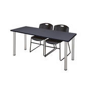 72 X 24 IN. TRAINING TABLE- GREY TOP, CHROME LEGS & 2 CHAIRS- BLACK <FONT COLOR=GREEN>-FREE SHIPPING-</FONT>