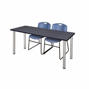 72 X 24 IN. TRAINING TABLE- GREY TOP, CHROME LEGS & 2 CHAIRS- BLUE <FONT COLOR=GREEN>-FREE SHIPPING-</FONT>