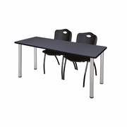 72 X 24 IN. TRAINING TABLE- GREY TOP, CHROME LEGS & 2 M STACK CHAIRS- BLACK <FONT COLOR=GREEN>-FREE SHIPPING-</FONT>