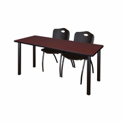 72 X 24 IN. TRAINING TABLE- MAHOGANY TOP, BLACK LEGS & 2 M STACK CHAIRS- BLACK <FONT COLOR=GREEN>-FREE SHIPPING-</FONT>
