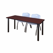 72 X 24 IN. TRAINING TABLE- MAHOGANY TOP, BLACK LEGS & 2 M STACK CHAIRS- GREY <FONT COLOR=GREEN>-FREE SHIPPING-</FONT>